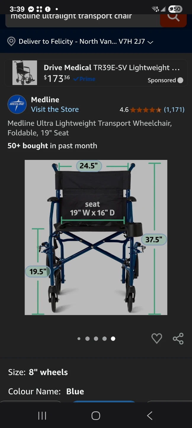 Medline Ultra Lightweight Transport Wheelchair, New - photo 3