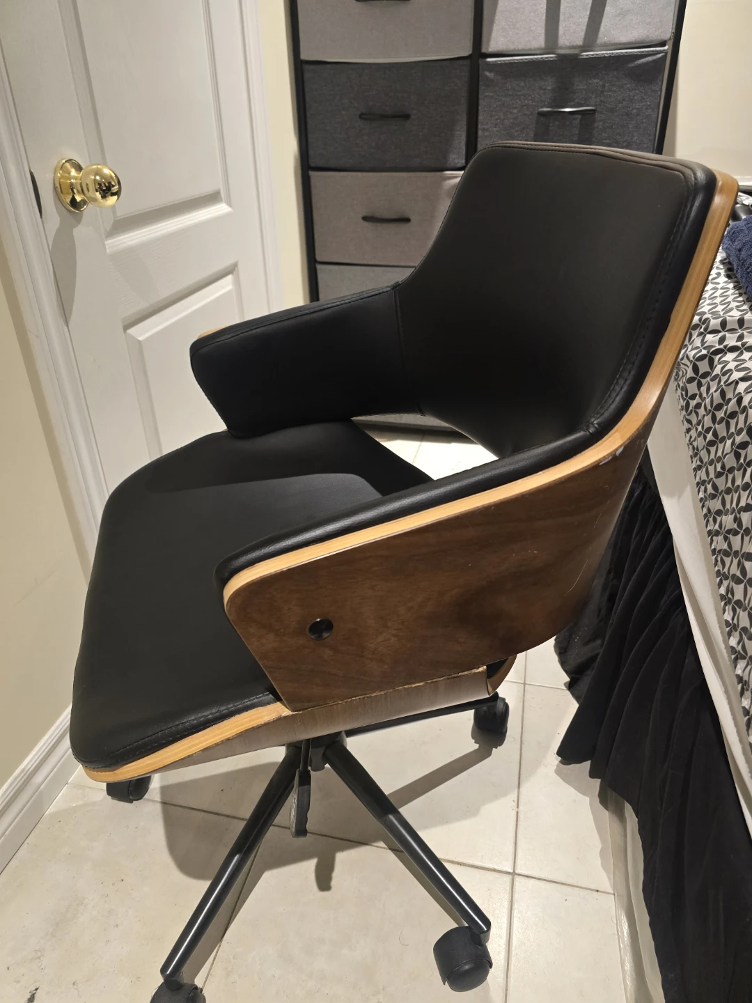 Mid-Century Modern Walnut & Black Office Chair - photo 3