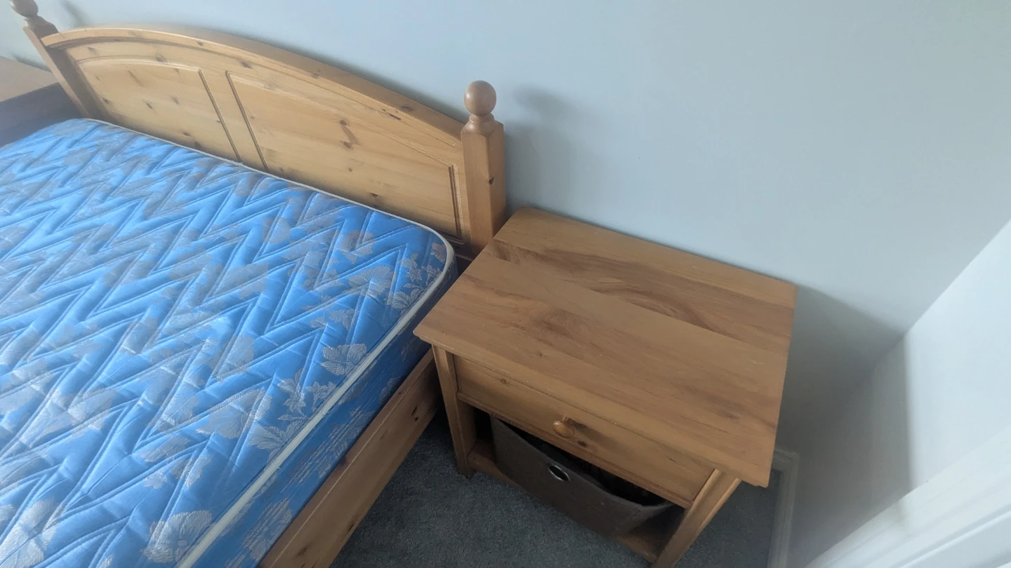 IKEA Queen Bed Frame with mattress and two bedside - photo 2