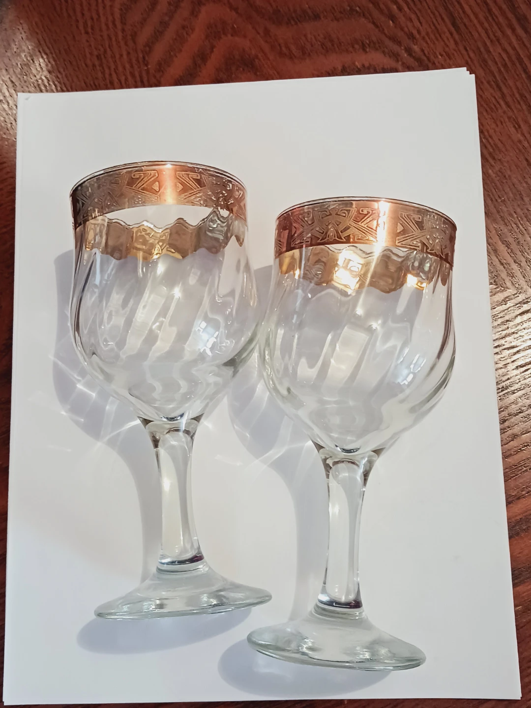Set of 2 Vintage 22K Gold-Rimmed Wine Glasses
