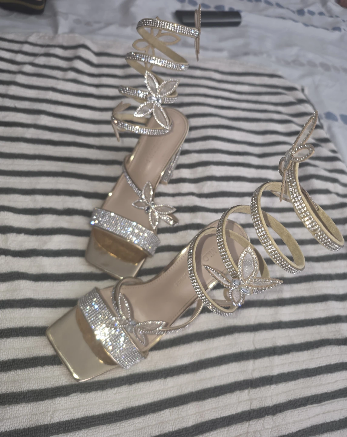 Wild Diva Lounge Gold Rhinestone Spiral Heels