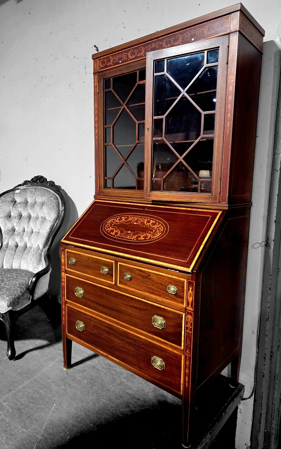 Vintage Mahogany Bureau Drop-Front Desk / Bookcase - photo 2