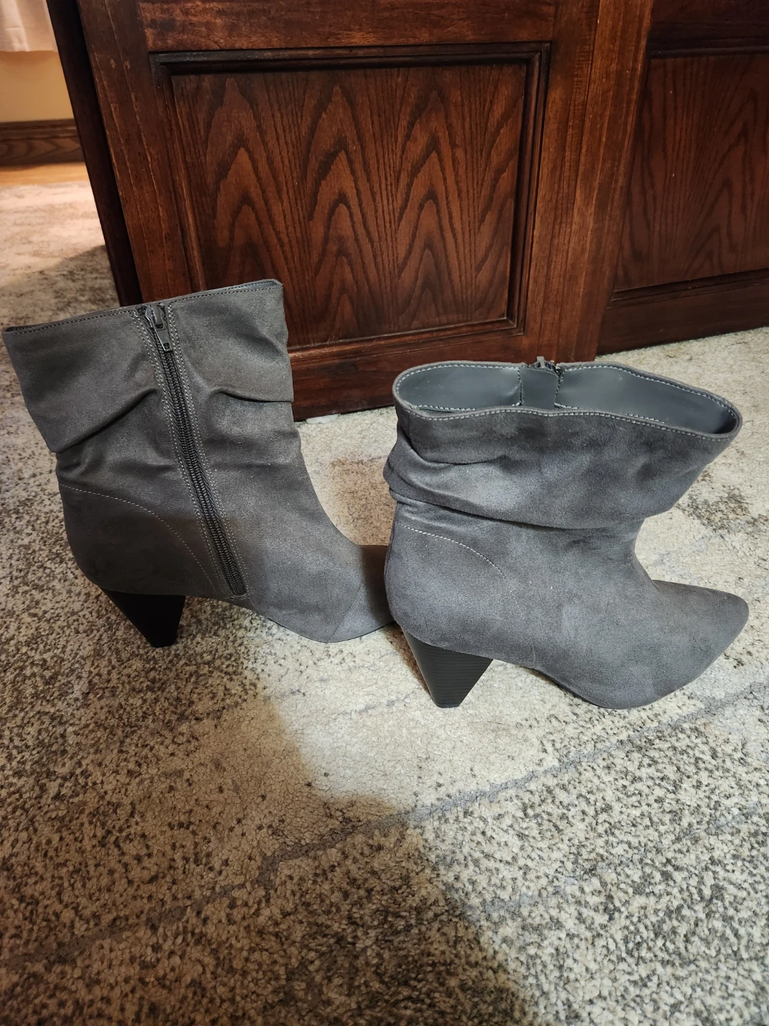 Grey Suede-Look Ankle Boots Size 9W - photo 2
