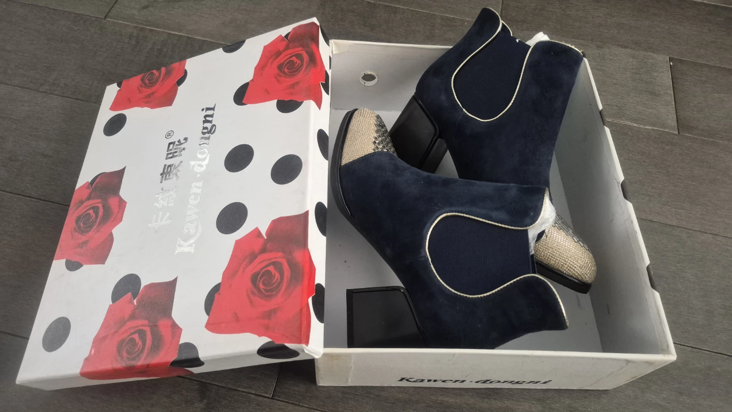 Women's Navy Blue Leather Ankle Boots – Crystal Toe, US 7 - photo 5