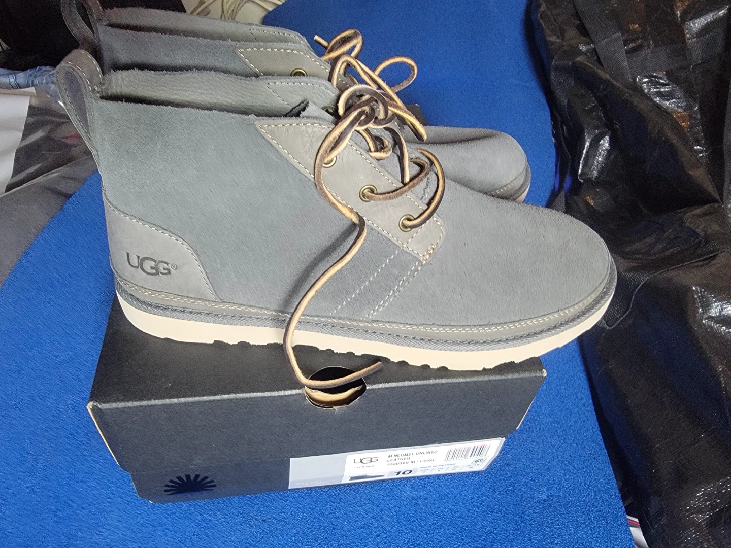 UGG Neumel Unlined Leather Boots Gray Size 10