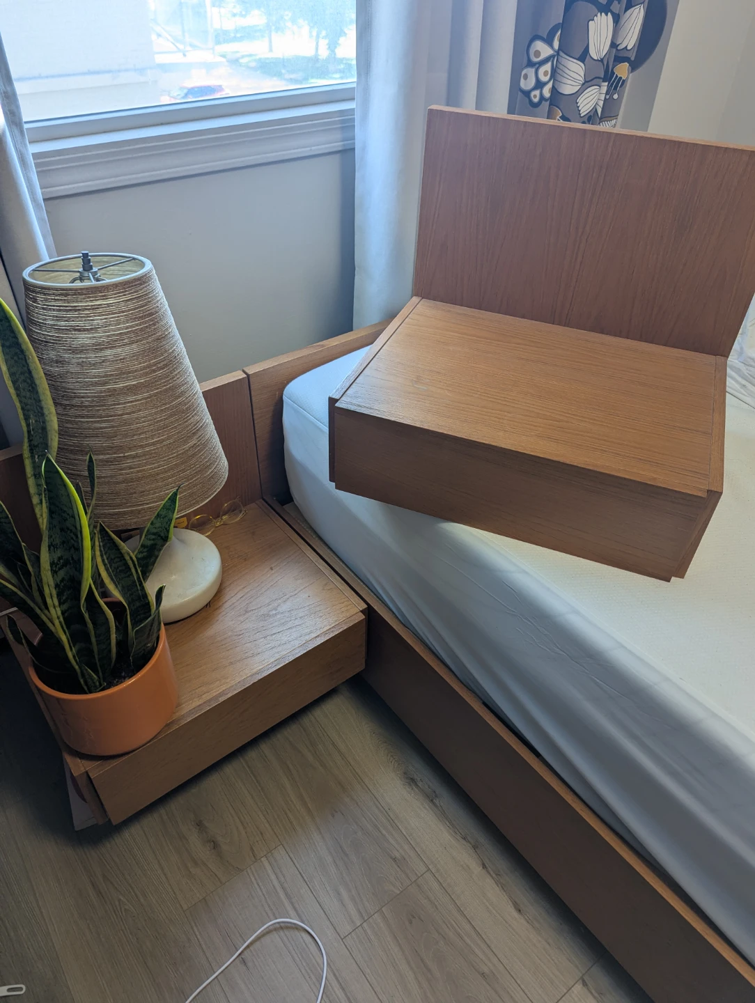 Modern Wood Bed Frame with Integrated Nightstand - photo 3