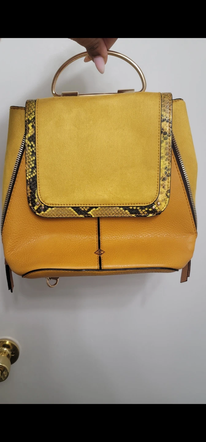 Yellow Backpack Purse with Snake Print Accent