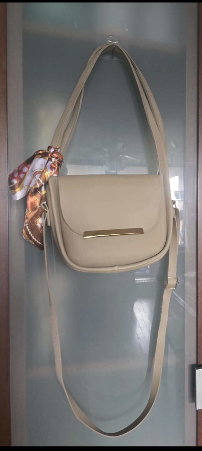 Beige Crossbody Bag with Decorative Scarf