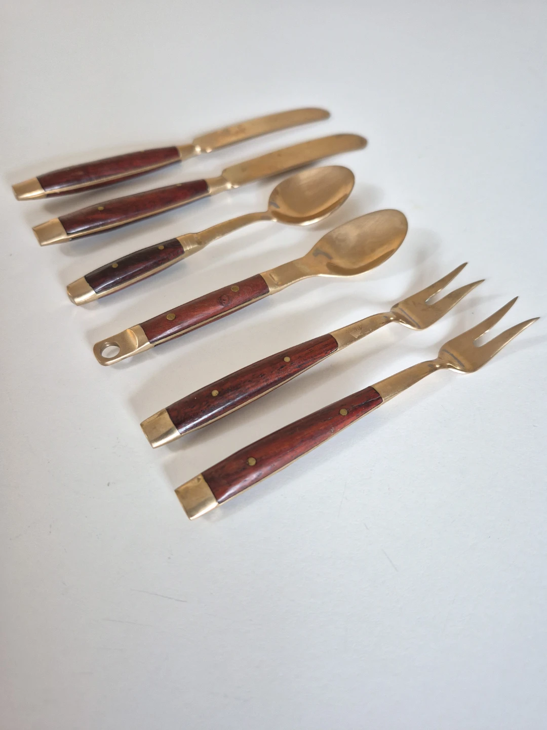 Vintage Rosewood and Gold-Tone Set of MINI spoons, forks, knives