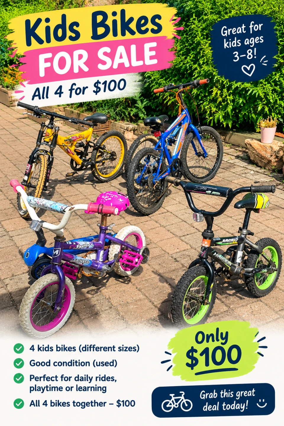 🚲 Kids’ Bikes – 4 for Only $100!