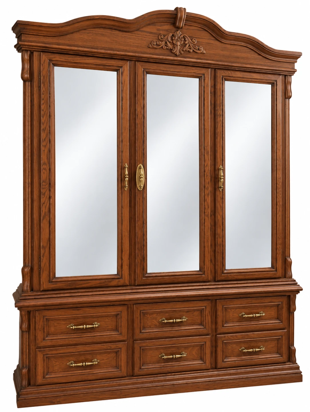 Traditional Wood Wardrobe with Mirror and Drawers