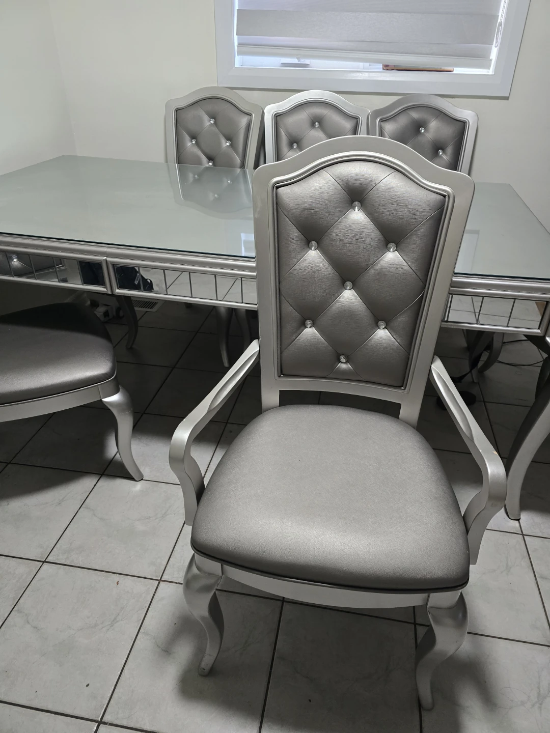 Tufted Dining Chairs and Mirrored Table Set - photo 3