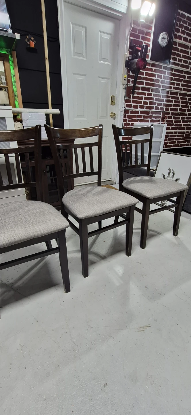 Set of 5 Wooden Dining Chairs with Grey Fabric Seats - photo 3
