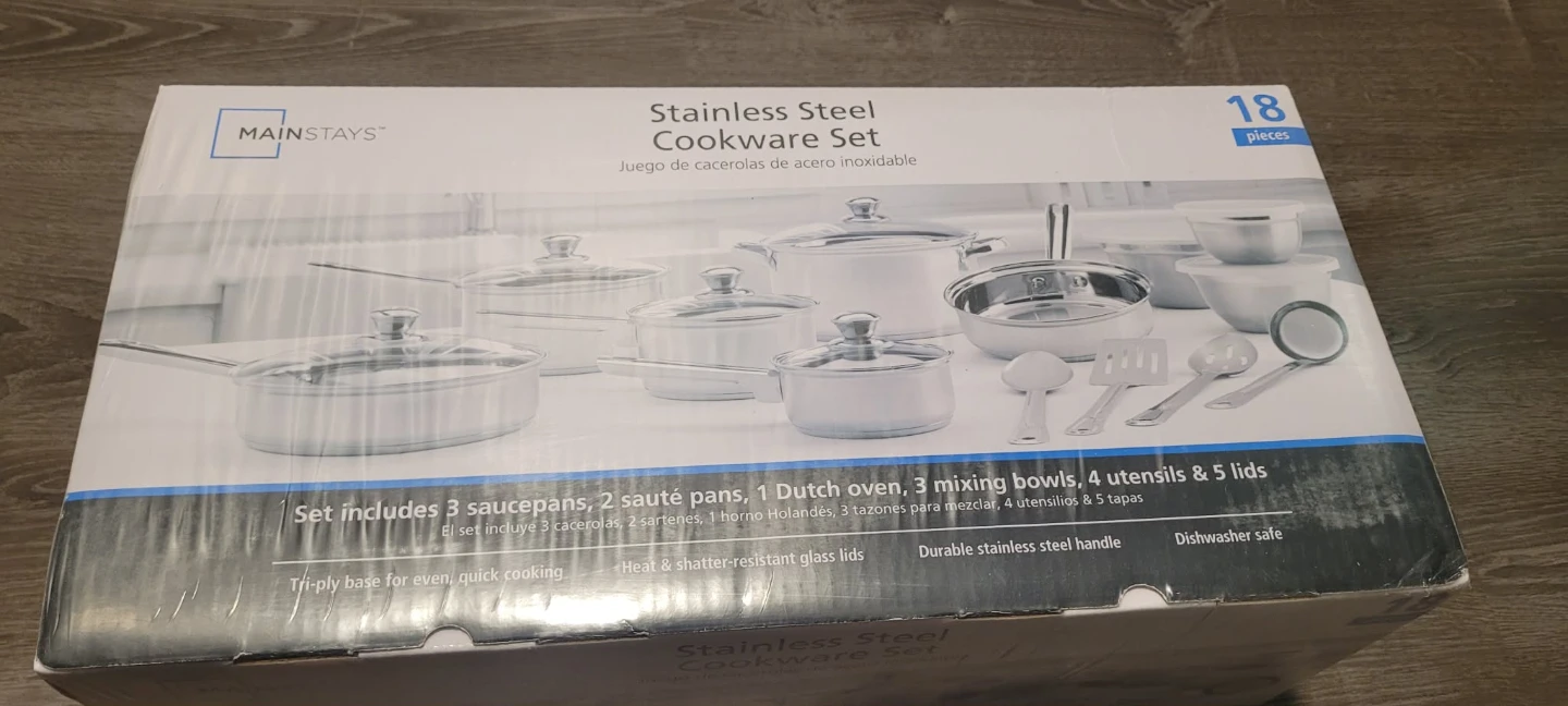 Mainstays 18-Piece Stainless Steel Cookware Set