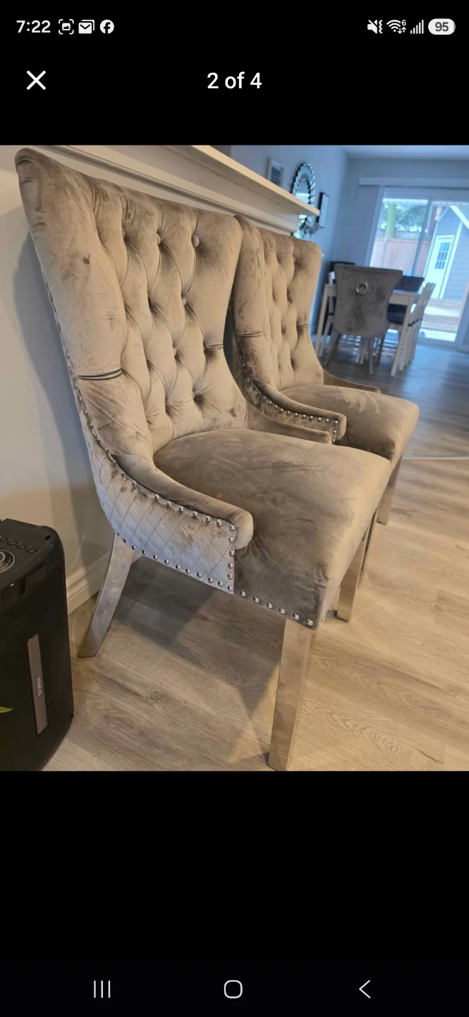 Set of 2 Grey Velvet Dining Chairs
