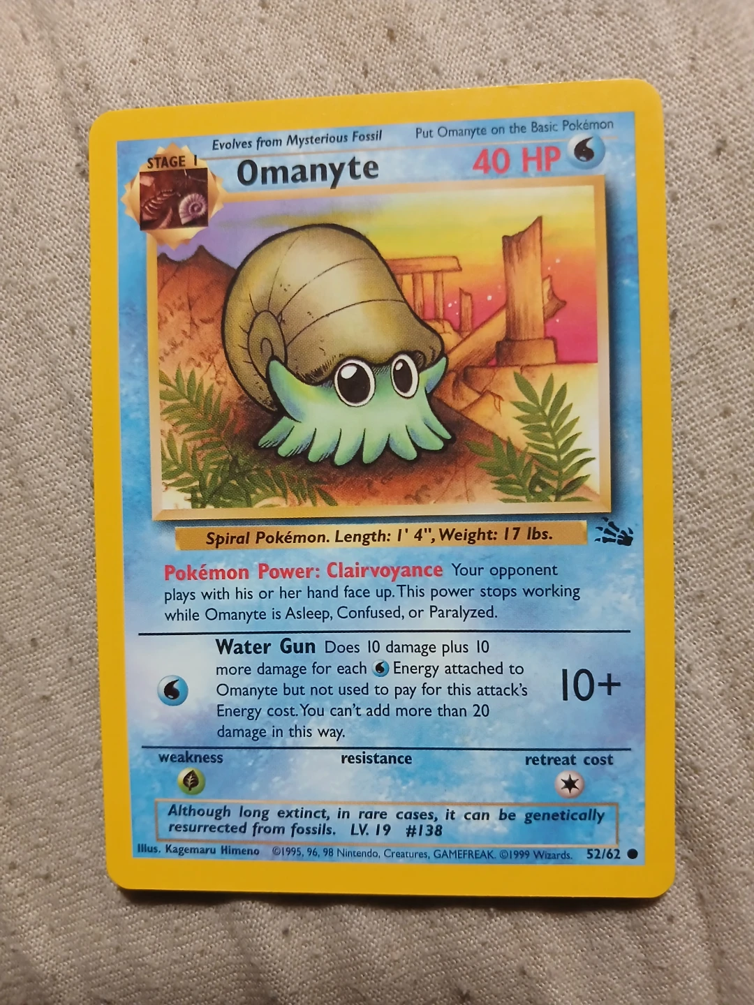 Omanyte 52/62 1999 Pokémon Card
