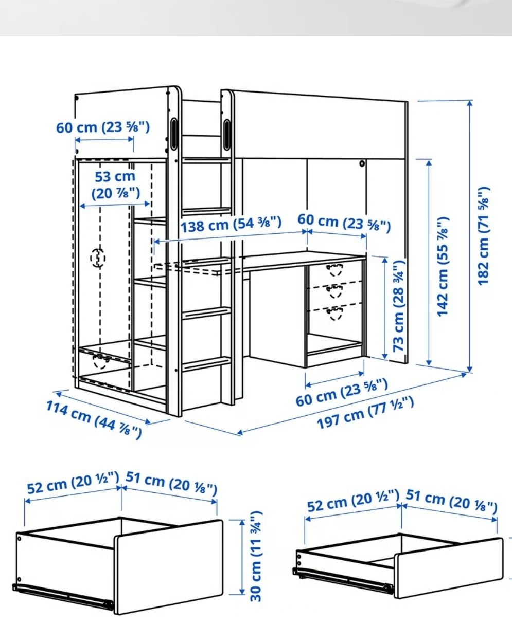 Ikea Loft Bed with Desk and Closet attached. - photo 3