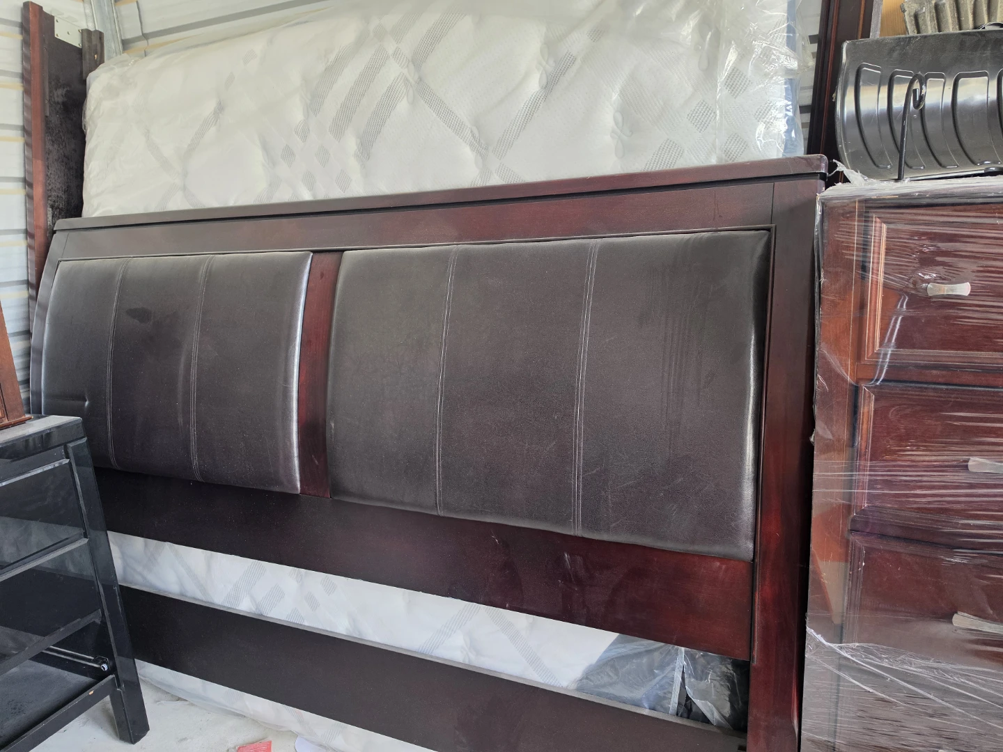 King size Dark Wood Bed Frame with Upholstered Headboard - photo 3