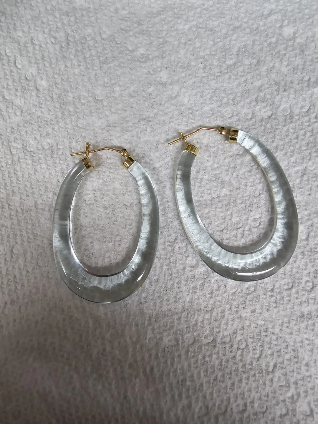 Gold 14 k Clear Light Blue  Quartz Hoop Earrings
