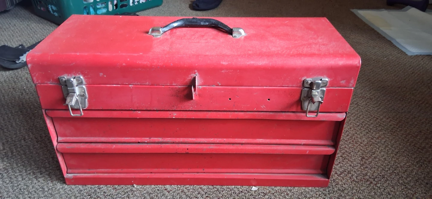 Vintage Red Metal Tool Box with Assorted Tools - photo 2