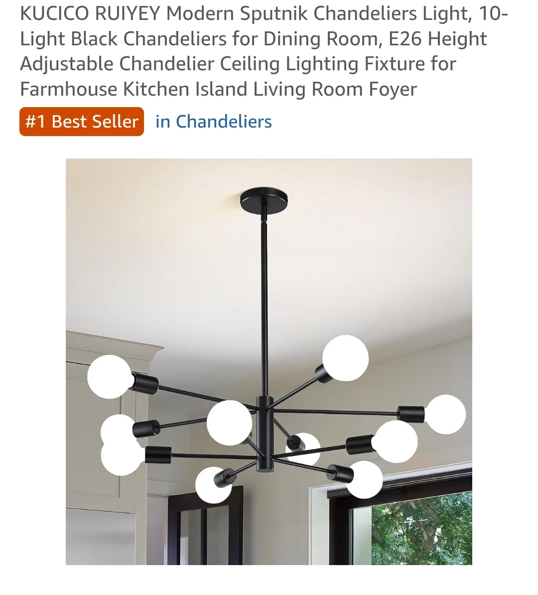 KUCICO RUIYEY 10-Light Modern Sputnik Chandelier