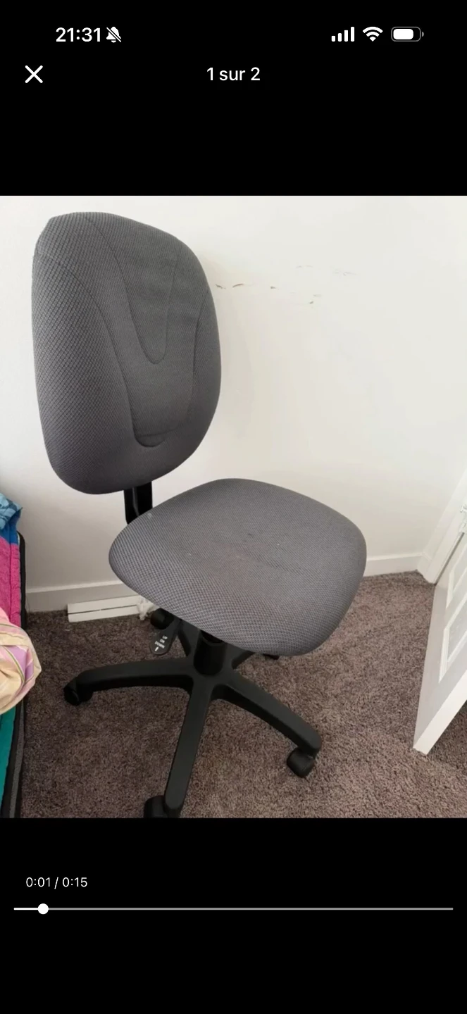 Blue Shopping Cart and Grey Office Chair