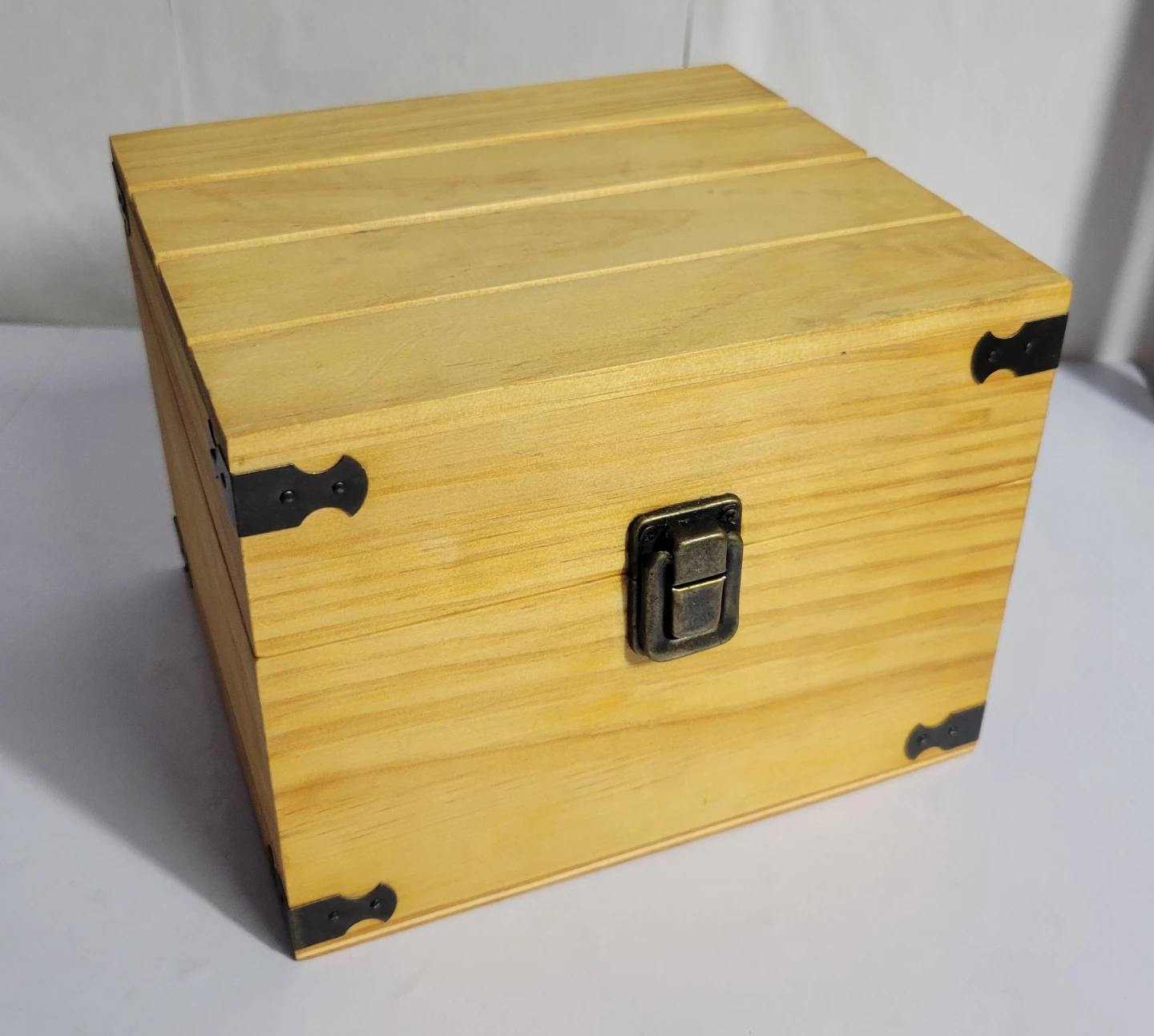 Wooden storage box with metal latch. Like new