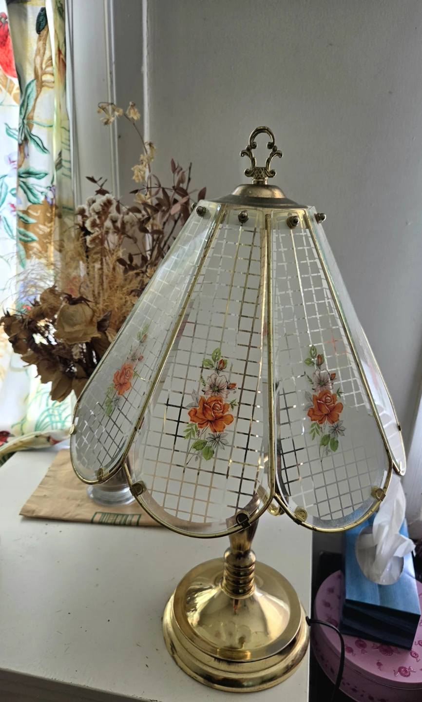 Vintage Floral Glass Table Lamp