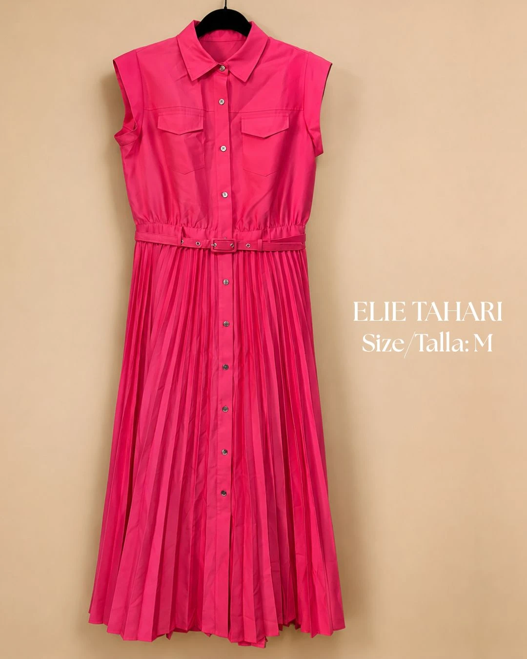 Elie Tahari Sleeveless Pleated Dress Hot Pink