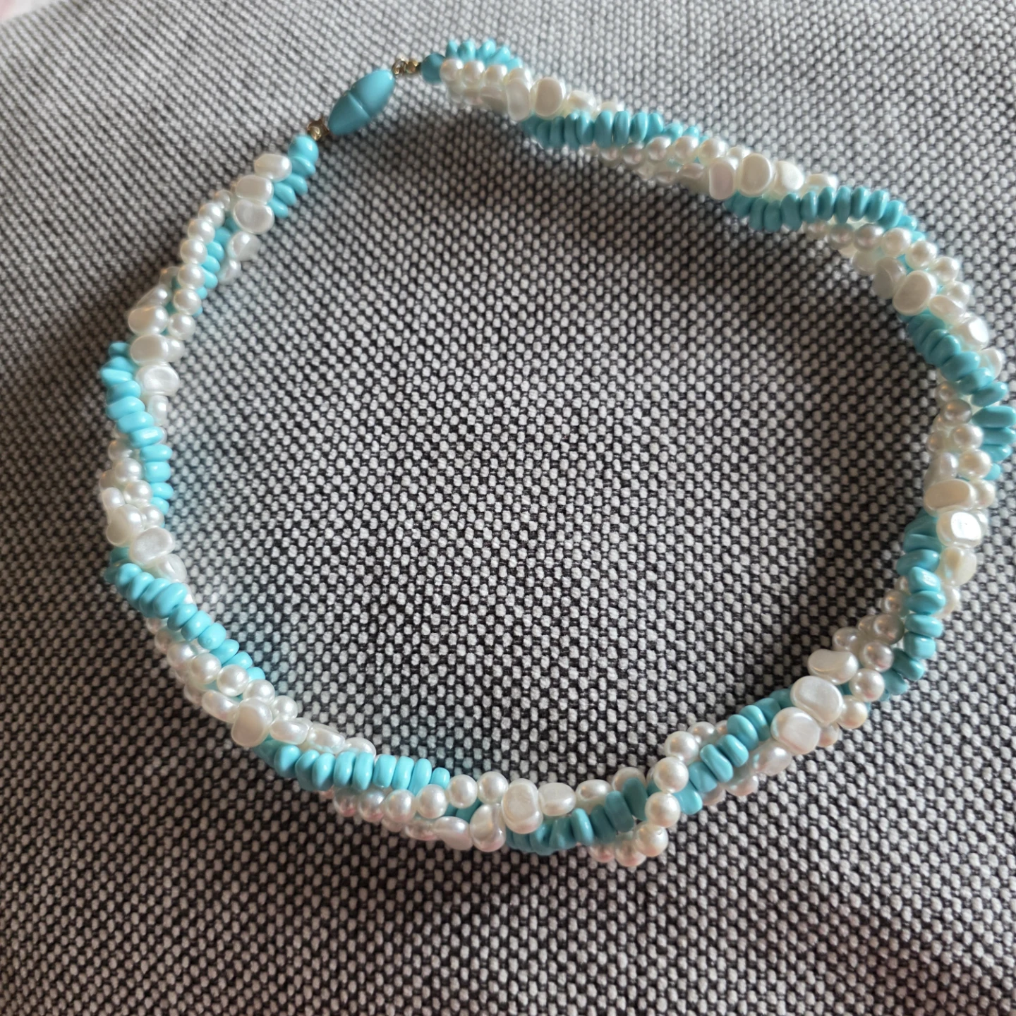 Beaded Necklace - White Faux Pearls & Turquoise - photo 2