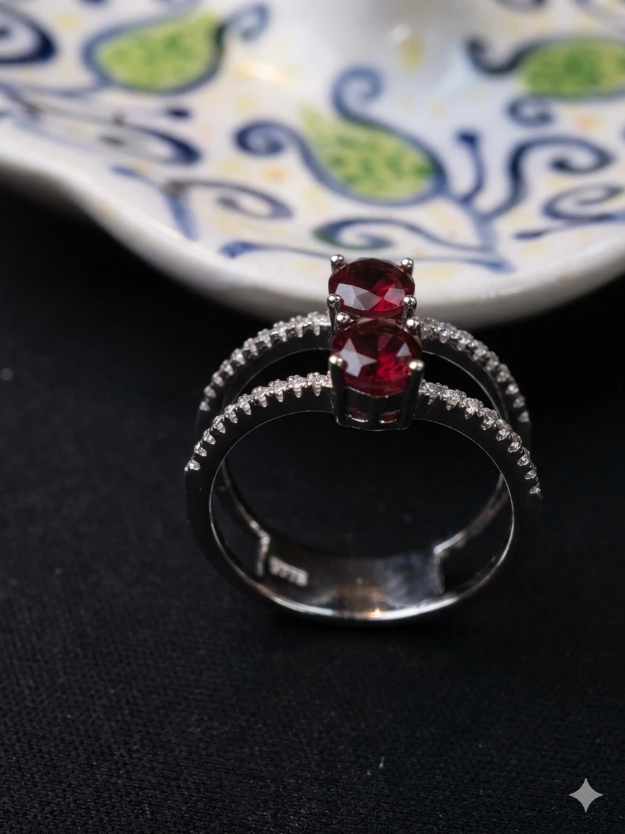925 Silver Double Stone Ruby Ring - photo 2