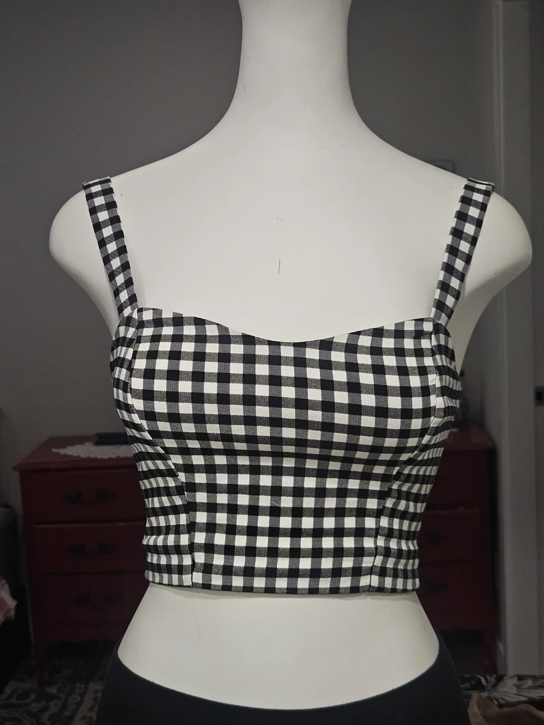 black & white checker crop top