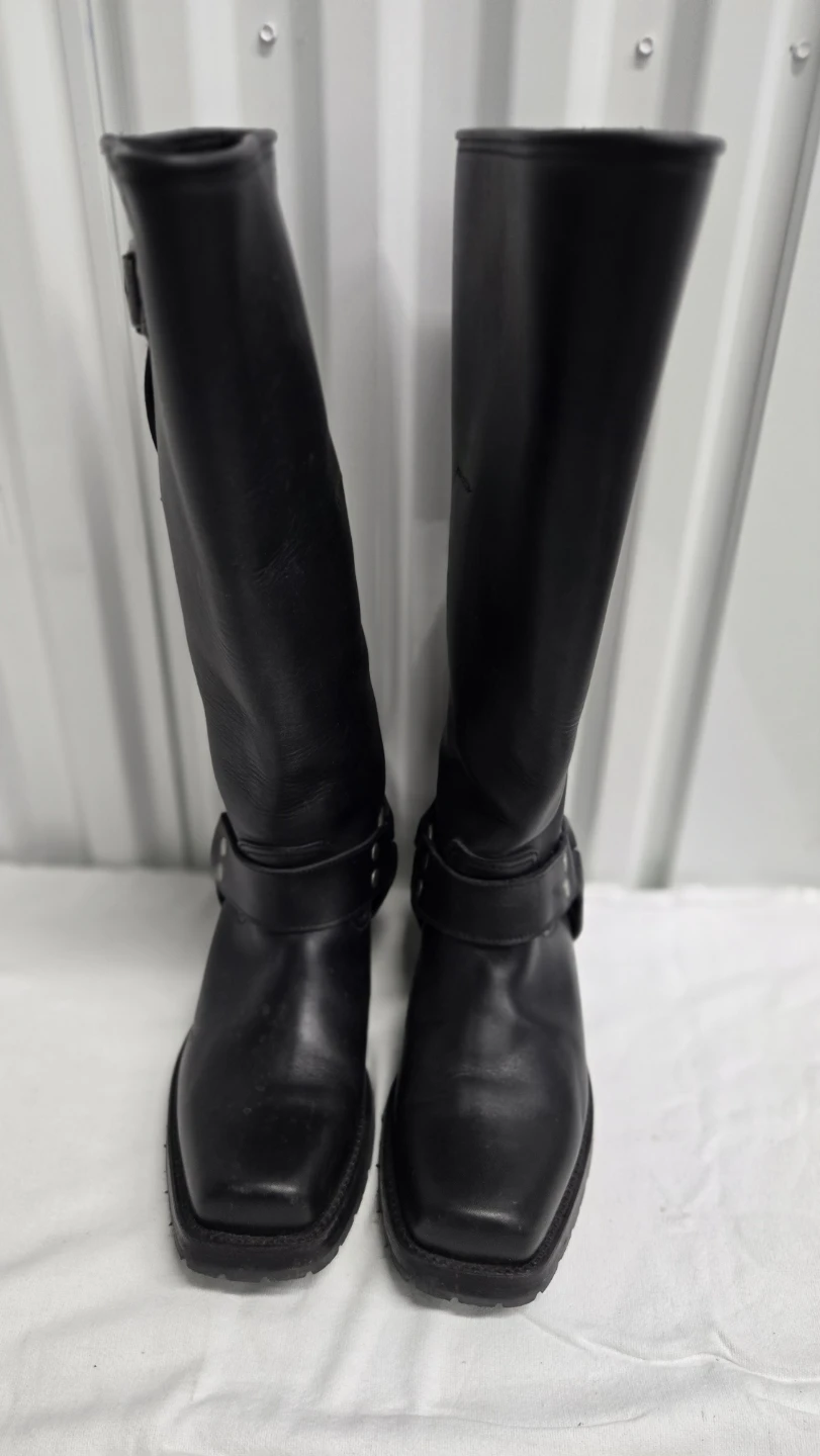 Embossy Men's Black Leather Harness Knee High Boots Square 9.5 - photo 3