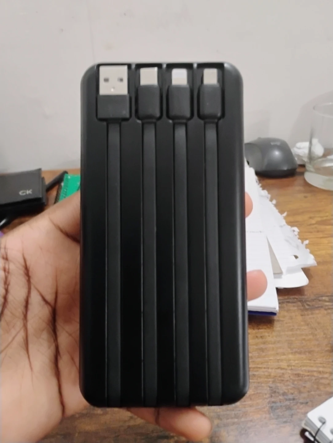 Black Portable Power Bank with Built-in Cables - photo 3