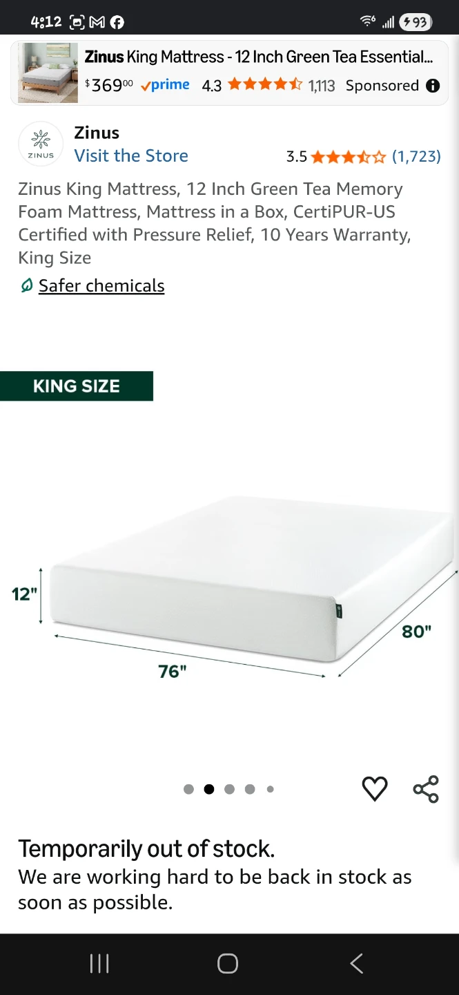 Zinus Green Tea Memory Foam Mattress - King Size - photo 2