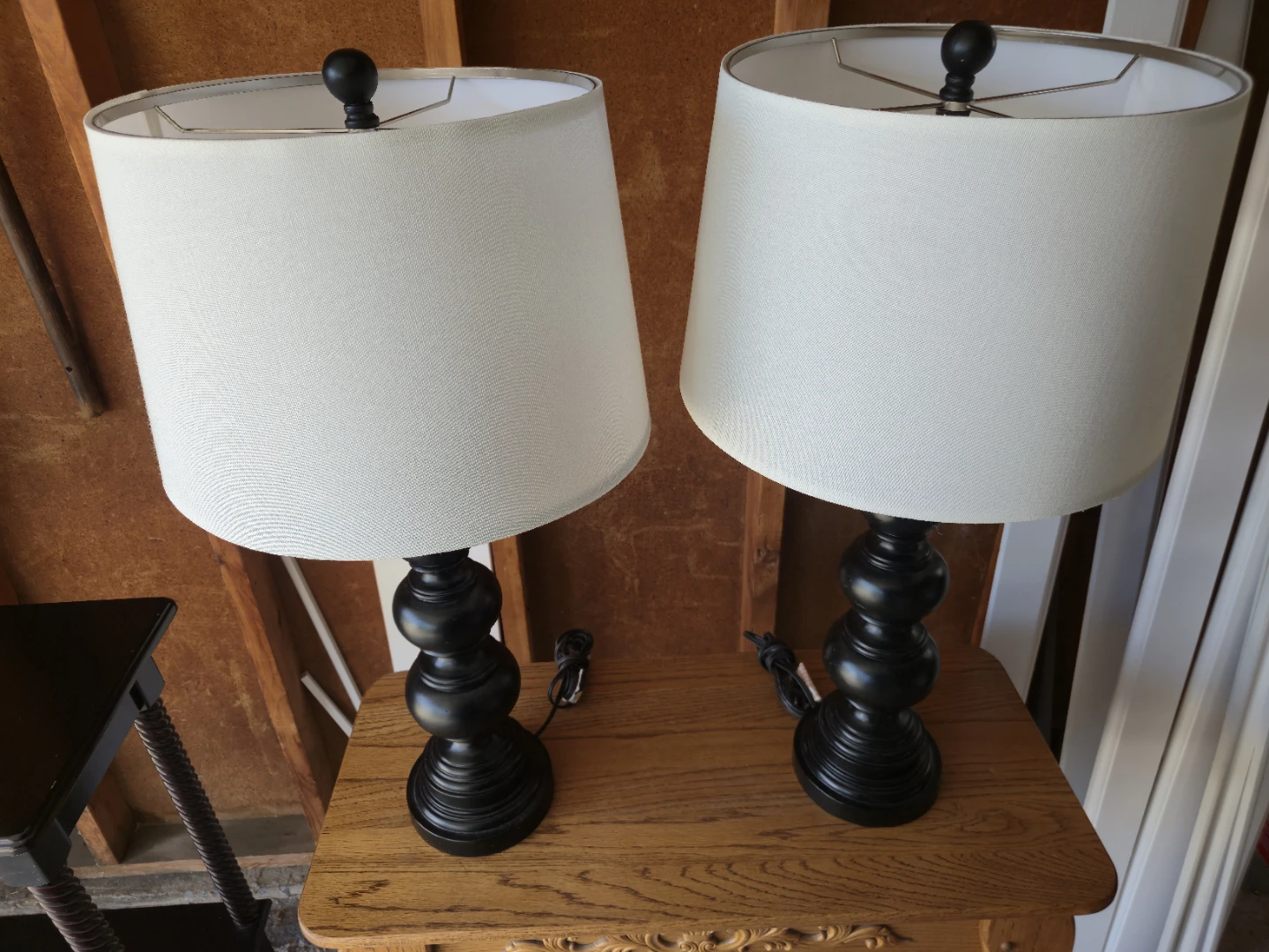 Pair of Black Table Lamps w/ White Shades - photo 3