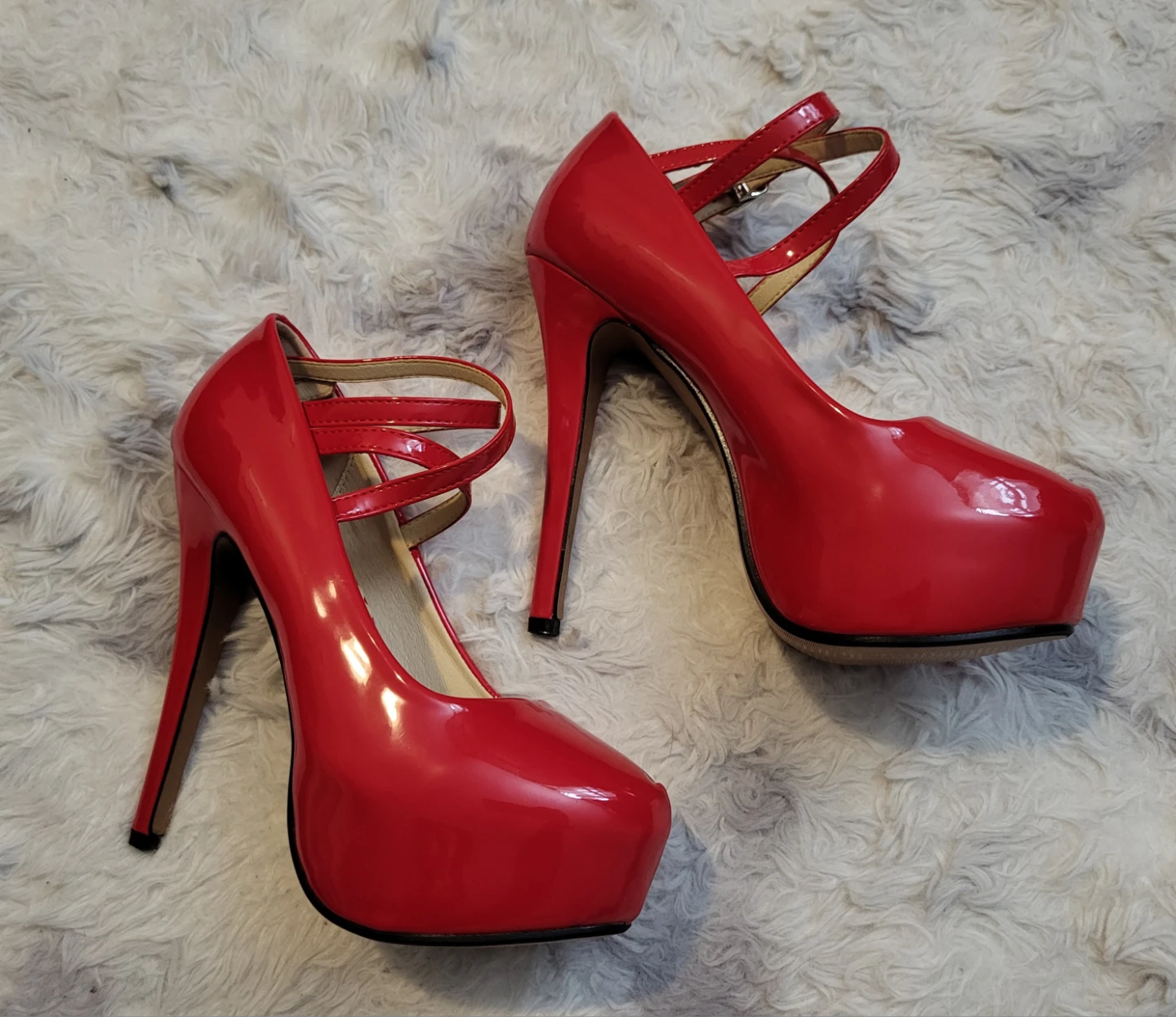 New OCHENTA Women's Red Ankle Strap Platform Heels - photo 5
