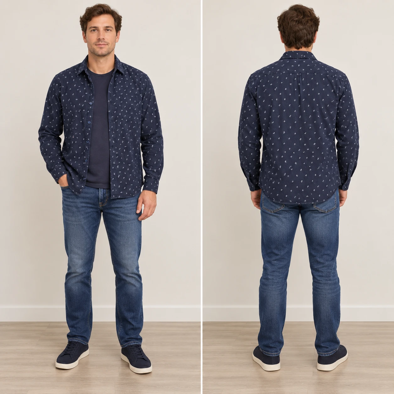 Haggar Long-Sleeve Shirt - Navy Blue - Size Large