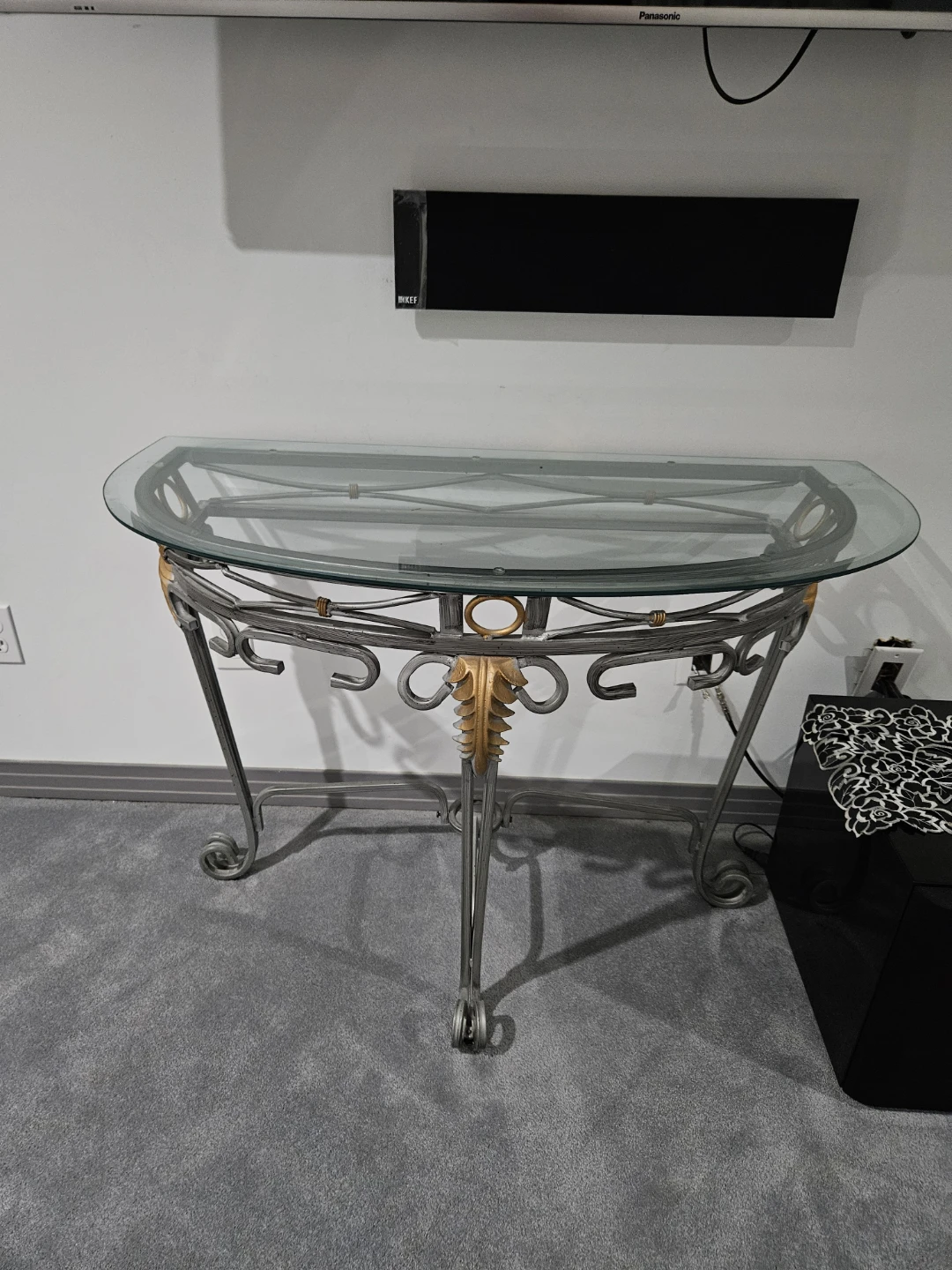 Ornate Iron and Glass Console Table