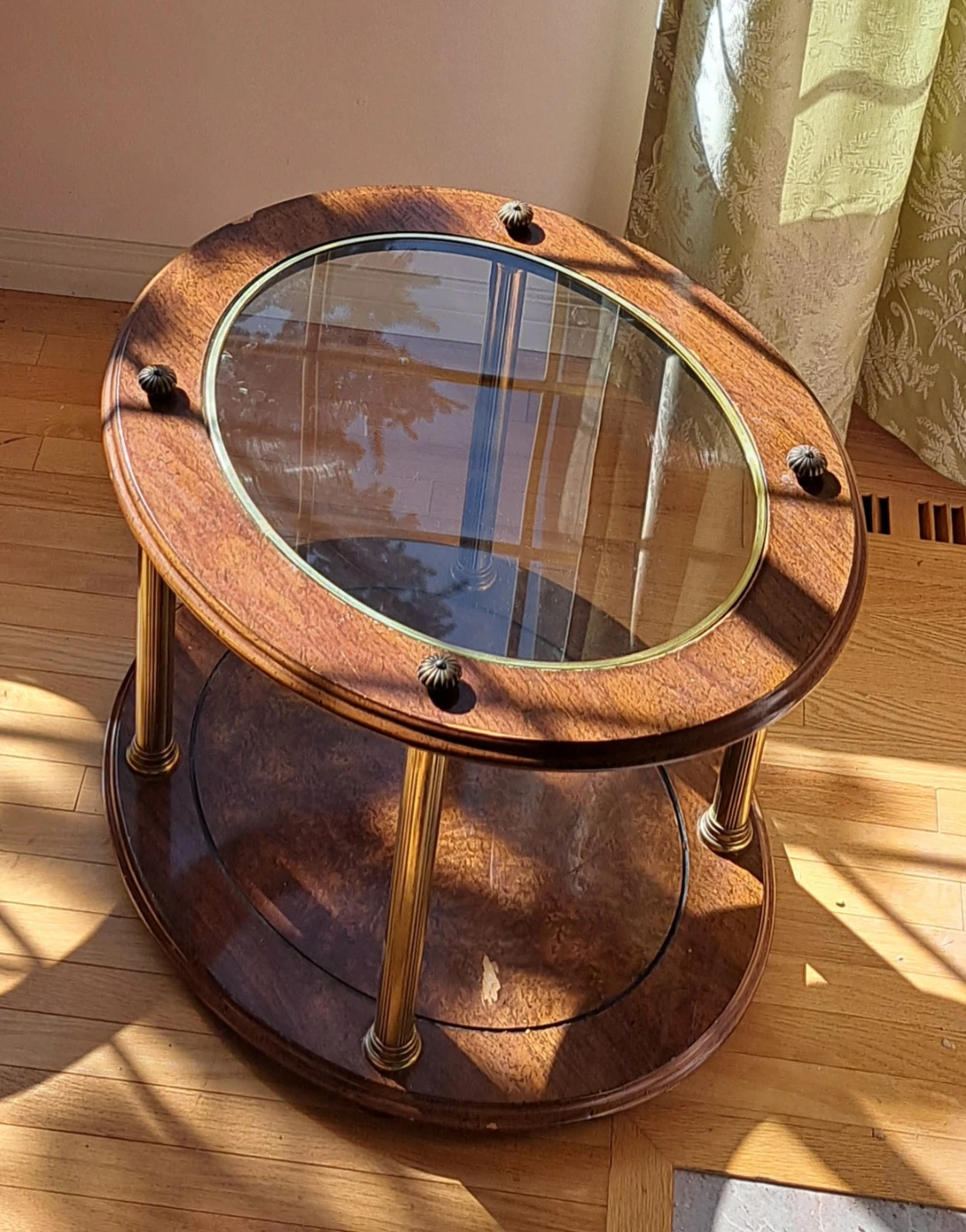 Oval Wood and Glass Coffee Table