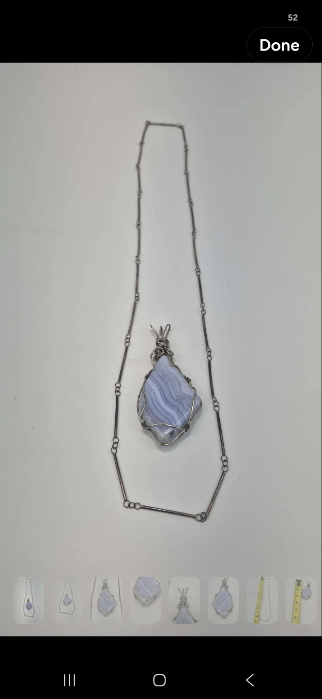 Natural Blue Lace Agate Pendant with Sterling Silver Necklace