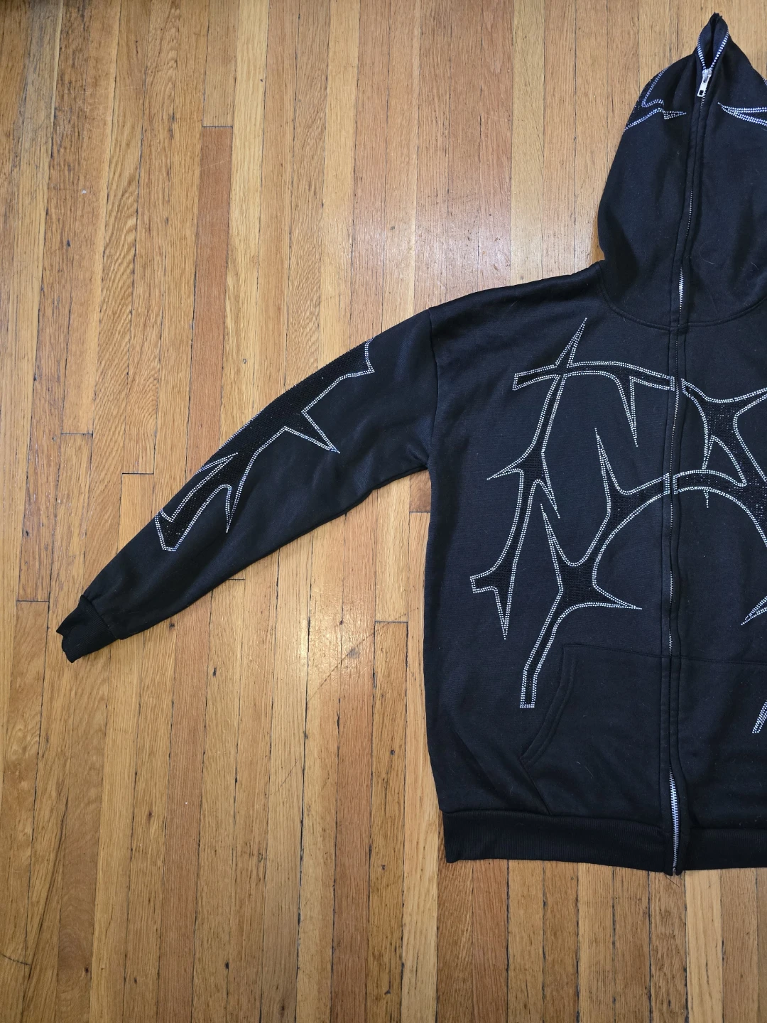 Black Zip-Up Hoodie with Graphic Design - photo 4