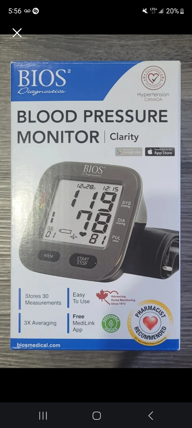 BIOS Diagnostics Clarity Blood Pressure Monitor