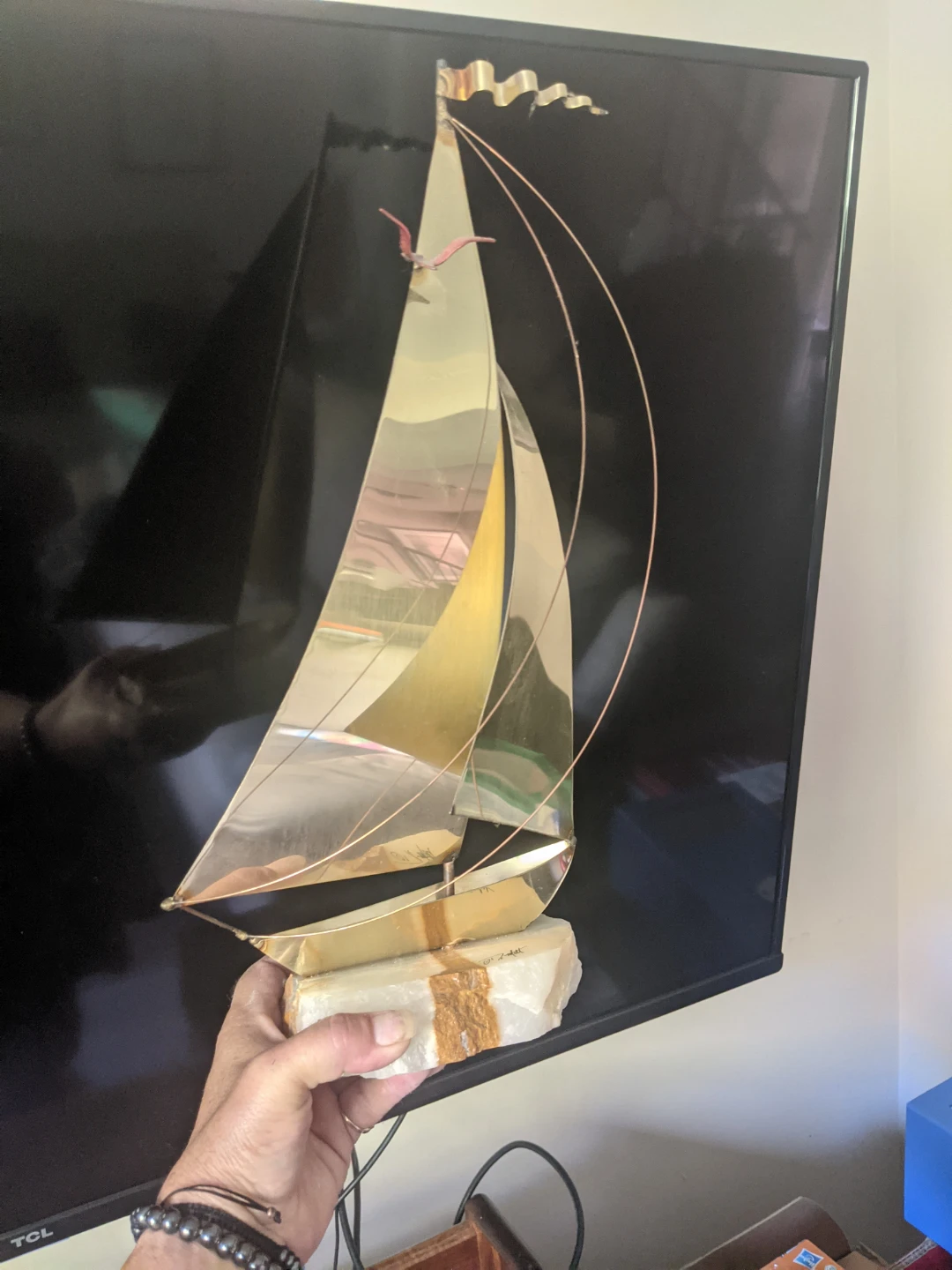 Vintage Brass Sailboat Sculpture