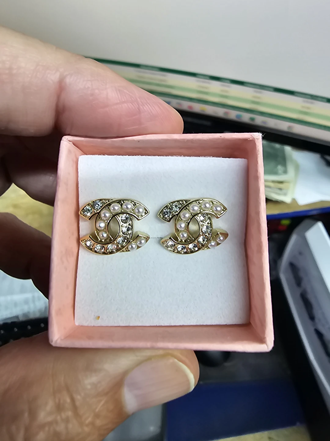Chanel CC Pearl and Crystal Stud Earrings