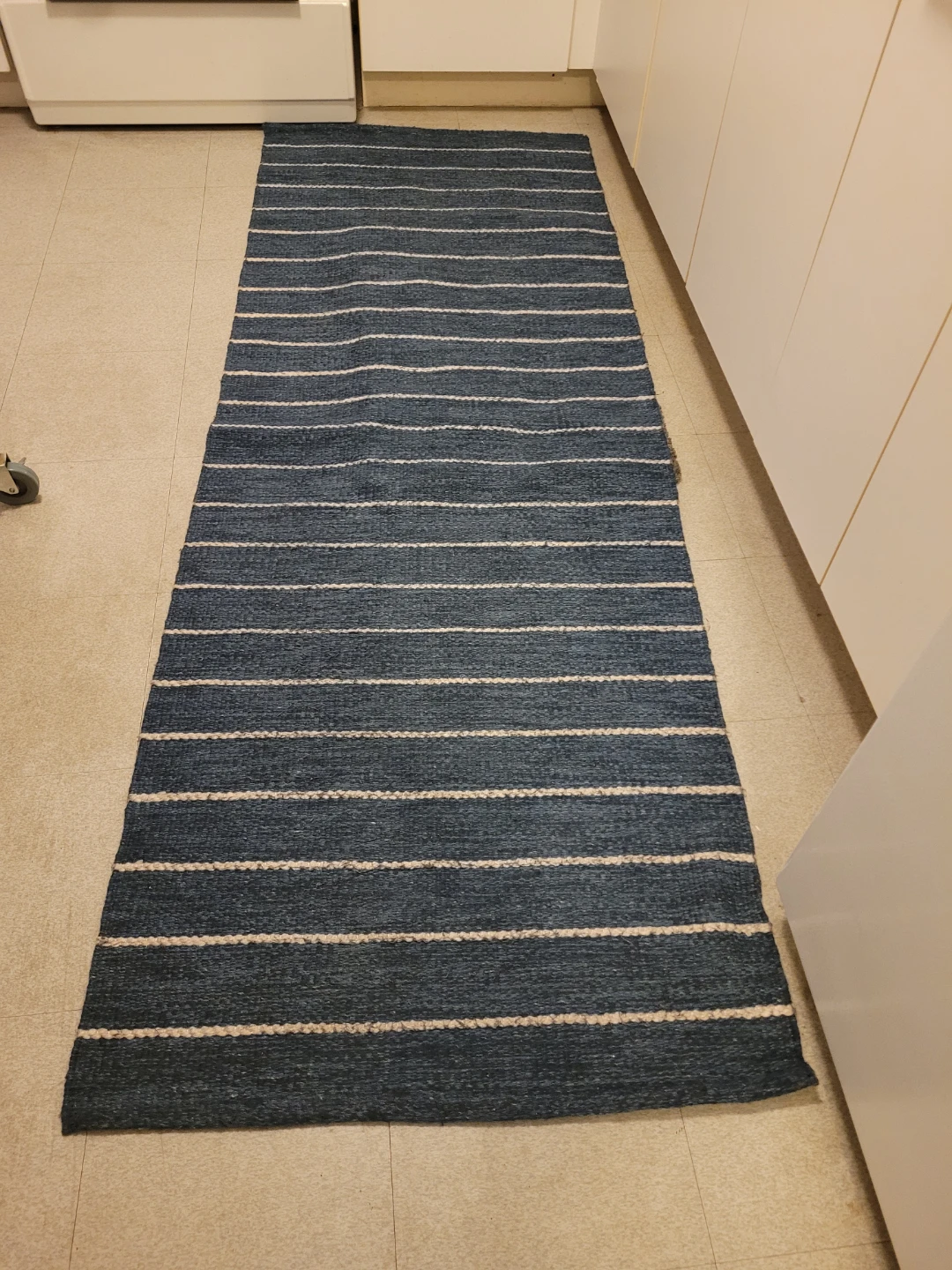 Blue and White Striped Runner Rug