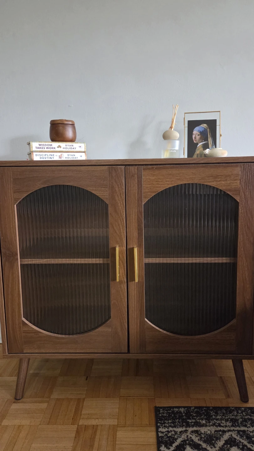 Mid-Century Walnut Cabinet Storage with Fluted Glass Doors *new - photo 2