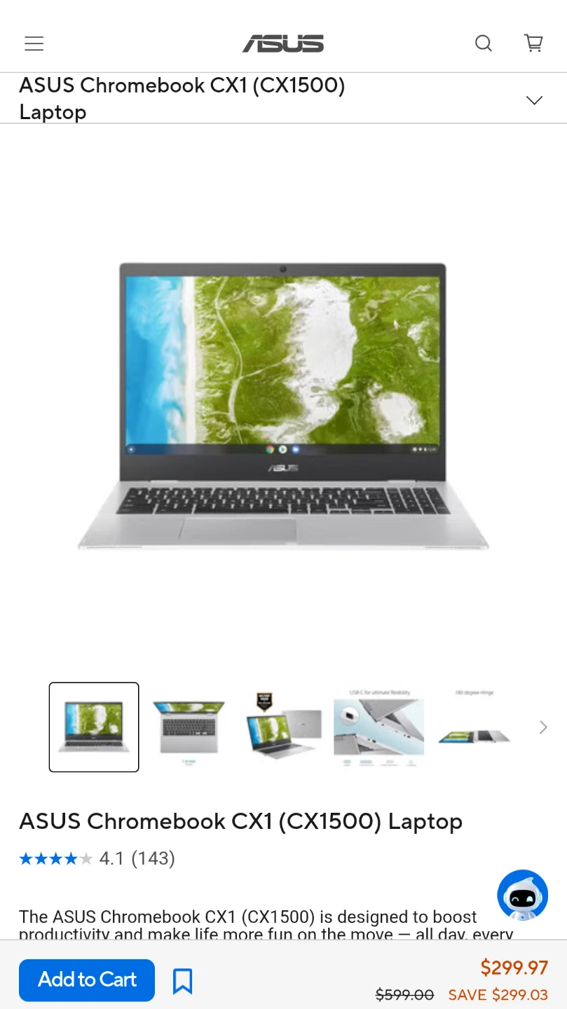 ASUS 15.6" touchscreen Chromebook CX1500fx Laptop - photo 5