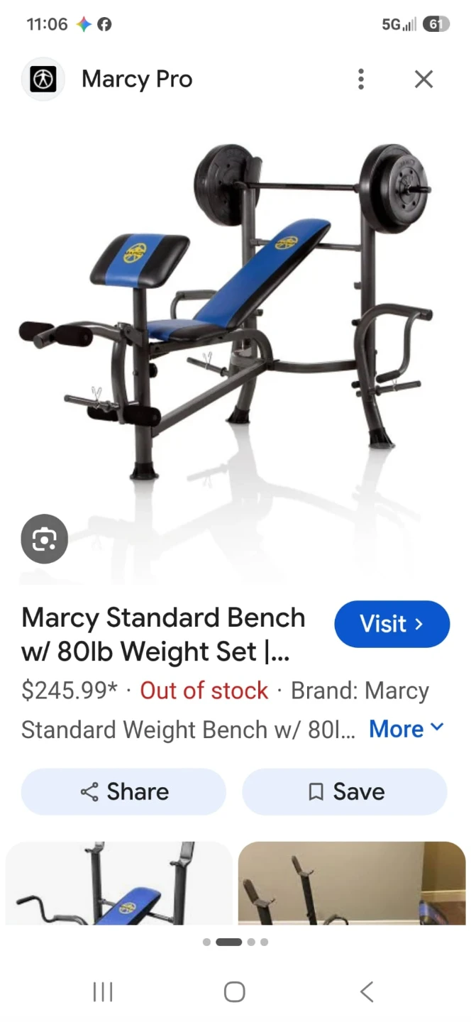 Marcy Standard Weight Bench with 80lb Weight Set