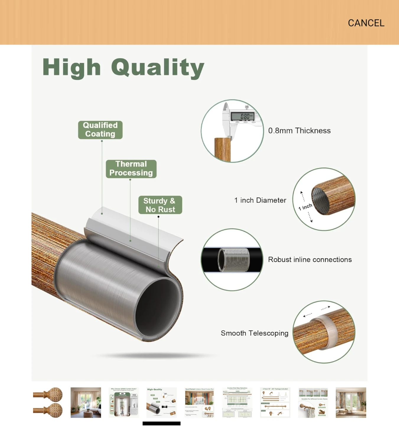 Hand-Painted Imitation Wood Curtain Rods - photo 4